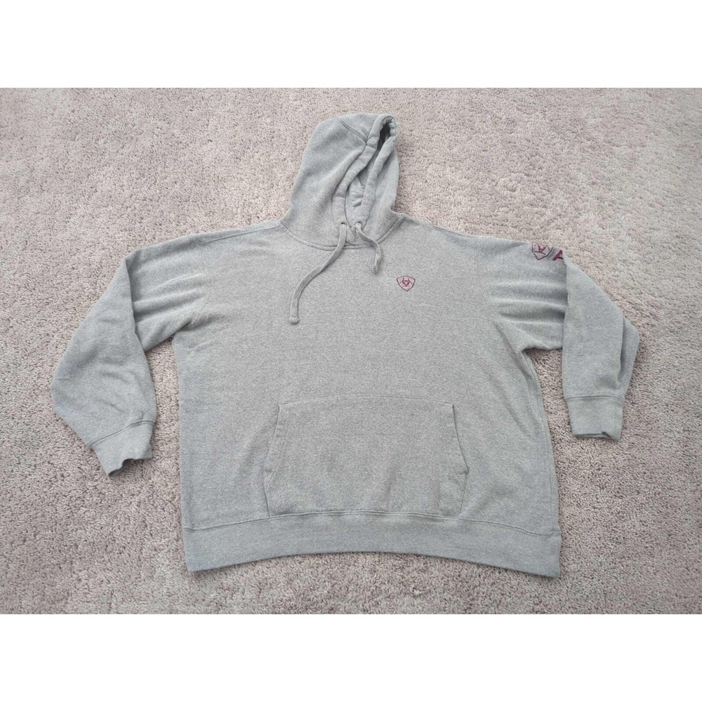 Ariat Hoodie Mens XL Gray Pullover Sweatshirt Logo Pocket Fleece Casual‎